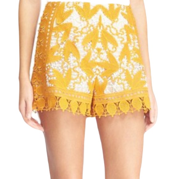 Tory Burch Pants - Tory Burch Sz 6 High Waist Mustard Yellow White Crotchet Lace Shorts